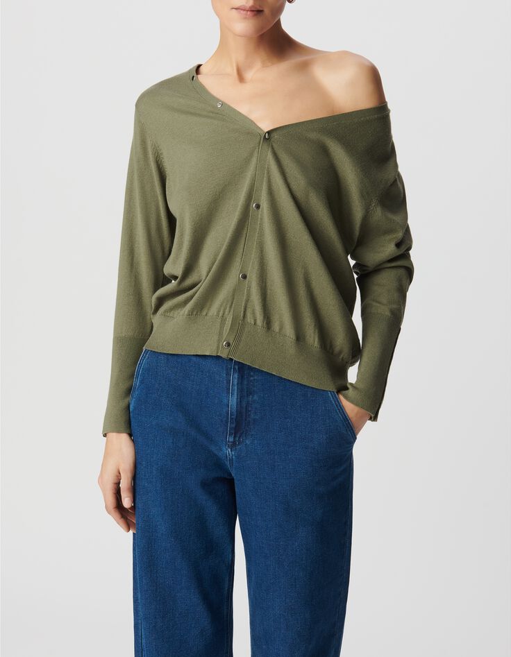 Cardigan kaki r&eacute;versible devant/dos Femme-2