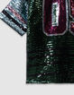 Girls’ green T-shirt with embroidered sequin slogan-4