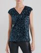 Top bleu brodé sequins réversible devant dos Femme-1