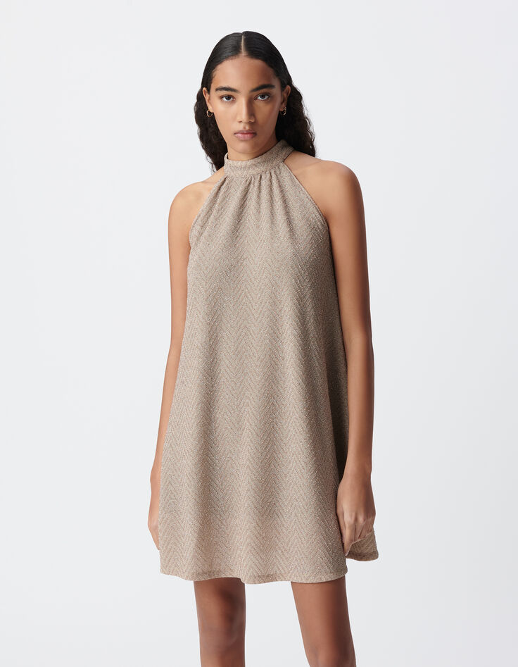 Lockeres goldenes Kleid mit Schnürung hinten Damen-4