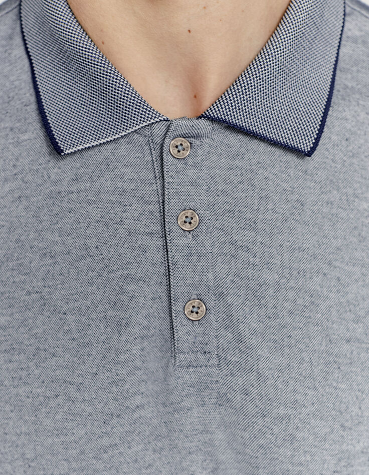 Polo marine chiné à col jacquard Homme-4