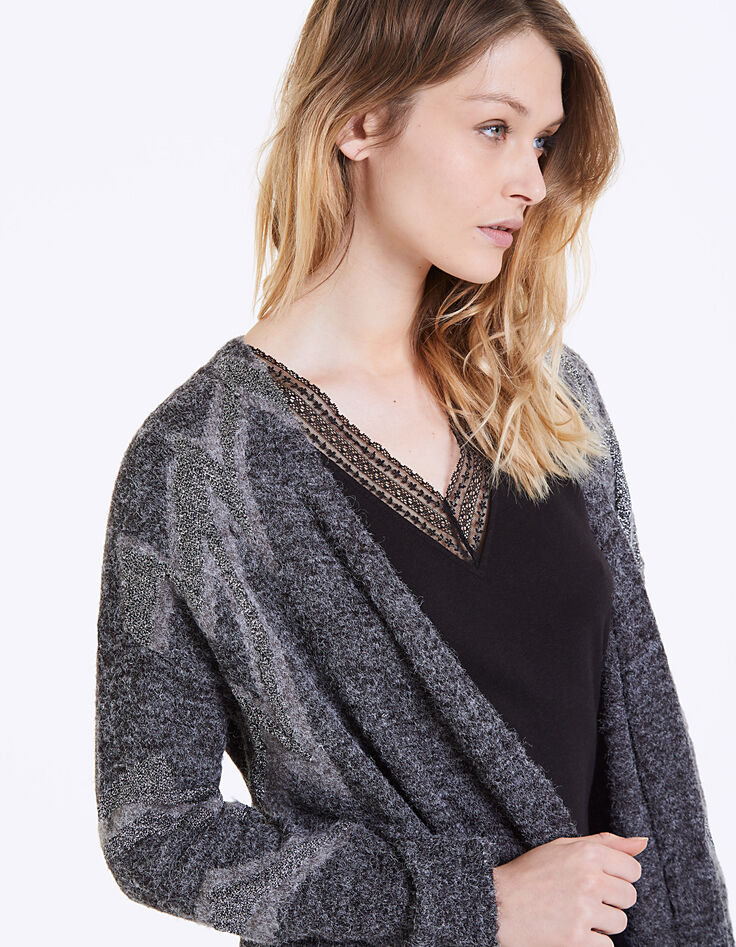 Lang grijs vest intarsia bliksem mouwen dames-4