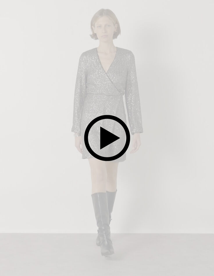 Vestido bordado de lentejuelas gris metalizado para mujer-8