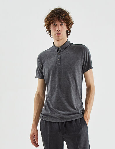 Polo gris anthracite à col pressionné IKKS BETTER Homme - IKKS