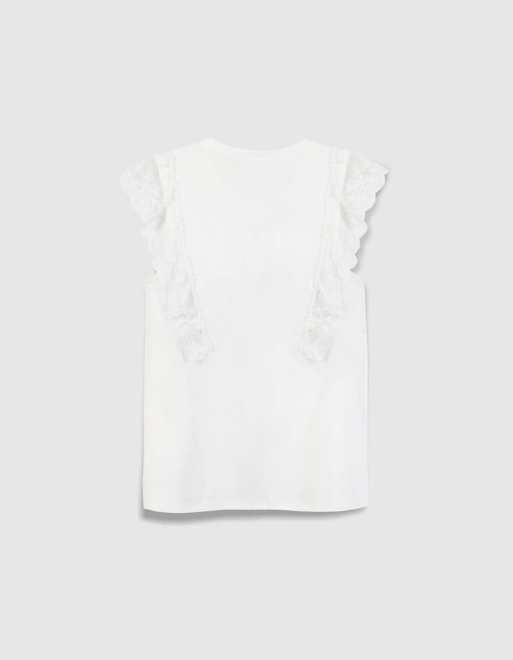 &Auml;rmelloses wei&szlig;es T-Shirt  T&uuml;ll  R&uuml;schenstickerei M&auml;dchen-3