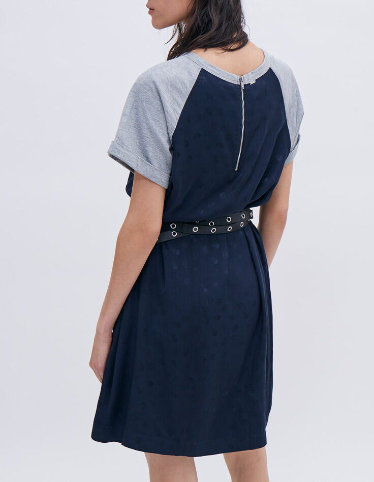Women’s navy T-shirt dress with grey sleeves-2
