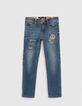 Vaquero slim blue vintage con parches niño -1