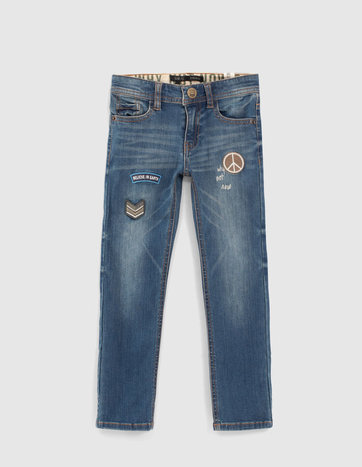 Vaquero slim blue vintage con parches niño -1