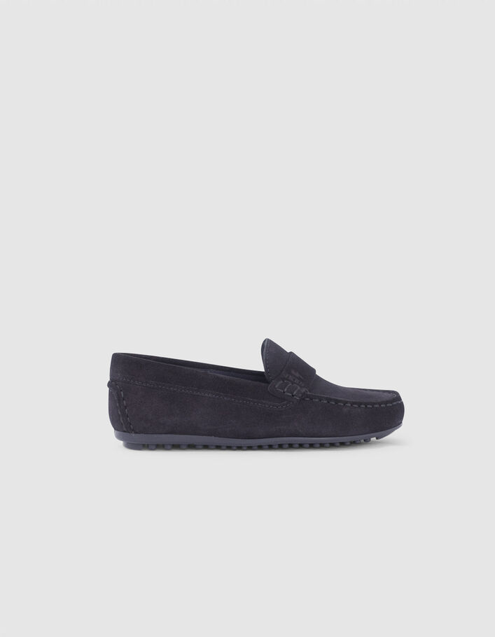 Mocassins navy en cuir velours garçon -1