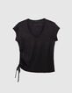 Schwarzes Damen-T-Shirt aus irisierendem Leinen-6