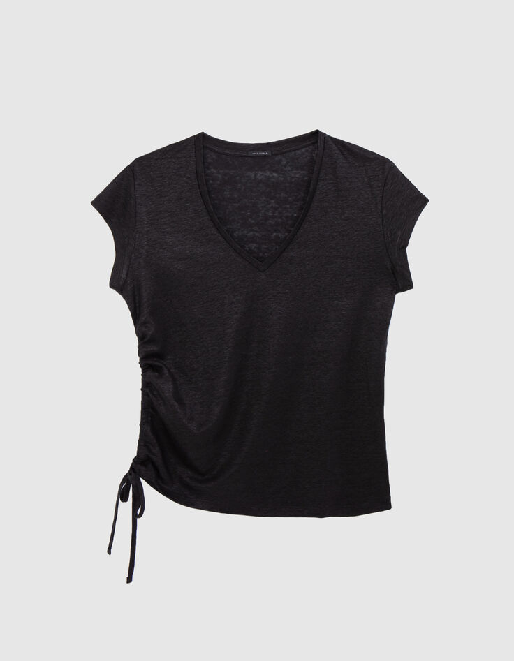 Schwarzes Damen-T-Shirt aus irisierendem Leinen-6