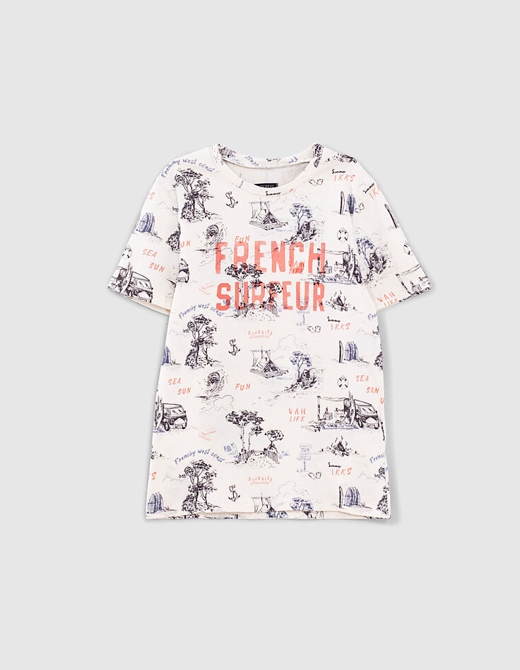 Camiseta blanca estampada tela de Jouy algodón bio niño -3