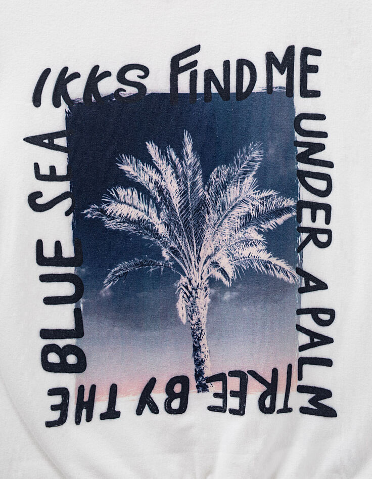 Gebroken wit T-shirt opdruk palm meisjes-5