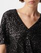 Top noir broderies sequins manche trompette Femme-4