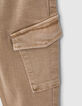 Sandbraune Jungencargohose mit Jacquard und Gummizug -4