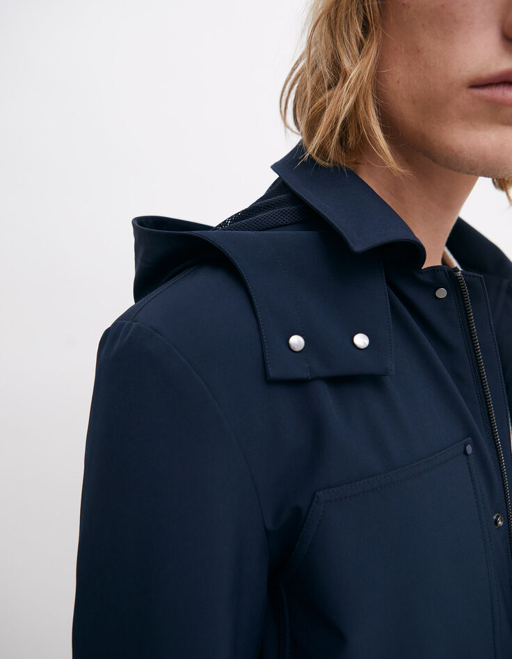 Marineblauer Herrenkapuzenparka mit doppelten Taschen-3