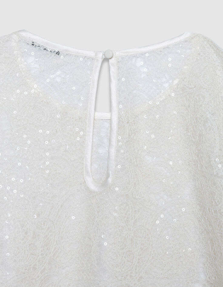 Mujer blusa corta de puntilla blanca-10