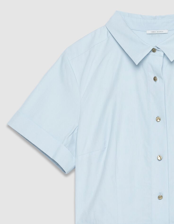 Robe chemise bleu ciel boutonn&eacute;e ceintur&eacute;e Femme-8