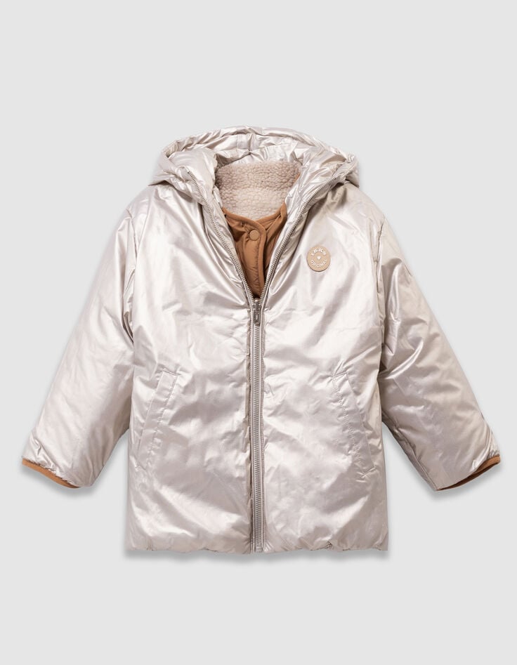 Doudoune réversible dorée et sherpa carreaux fille-4 Doudoune réversible dorée et sherpa carreaux fille-4