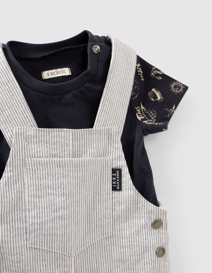 Set gestreepte tuinbroek en navy T-shirt babyjongens - IKKS