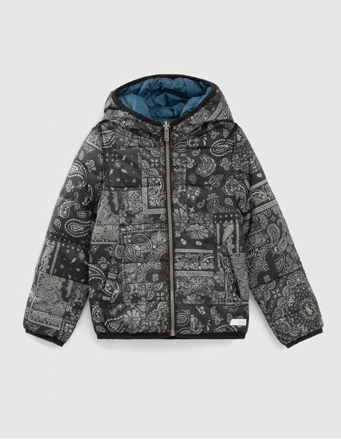 Omkeerbare pufferjas blauw en zwart Bandana jongens