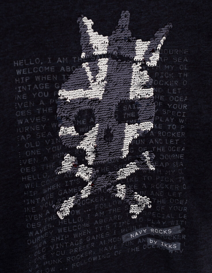 T-shirt navy tête de mort sequins réversibles garçon -5