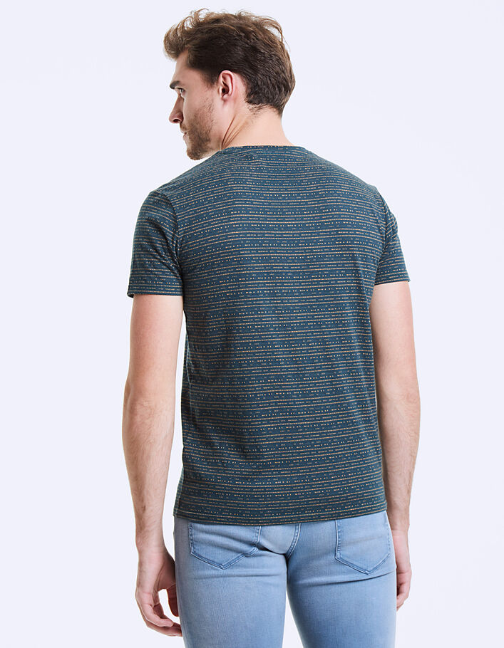Men's blue green minimalist Jacquard T-shirt - IKKS