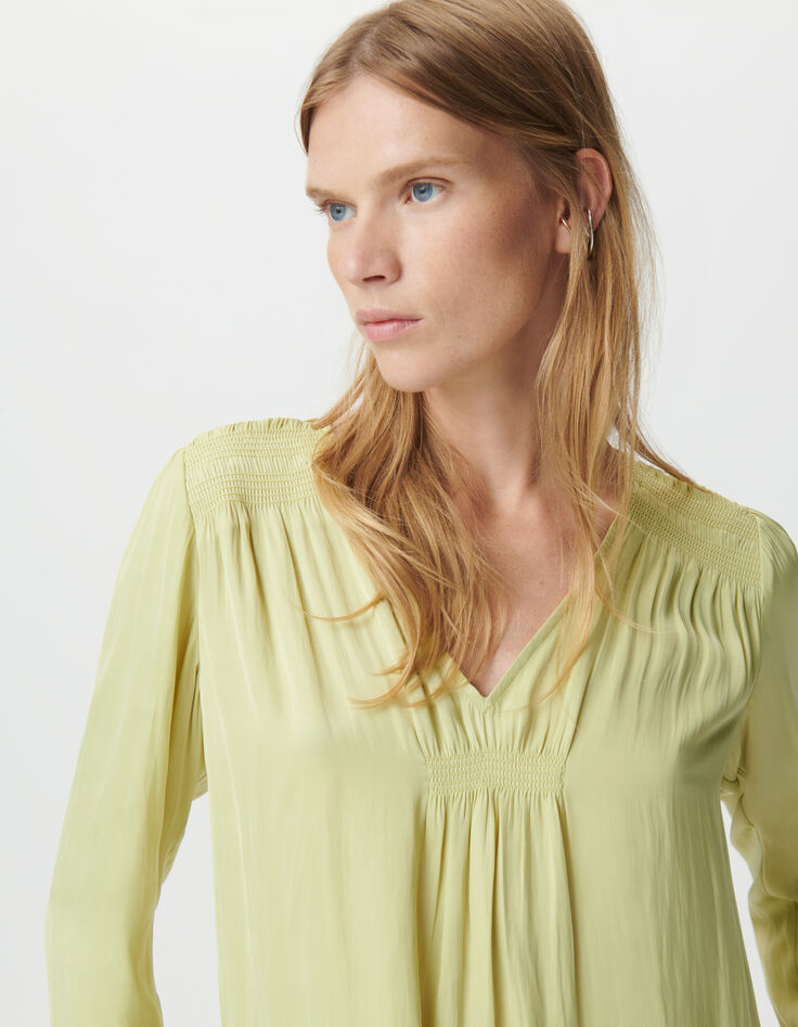 Blouse verte fluide détails smocks Femme-5