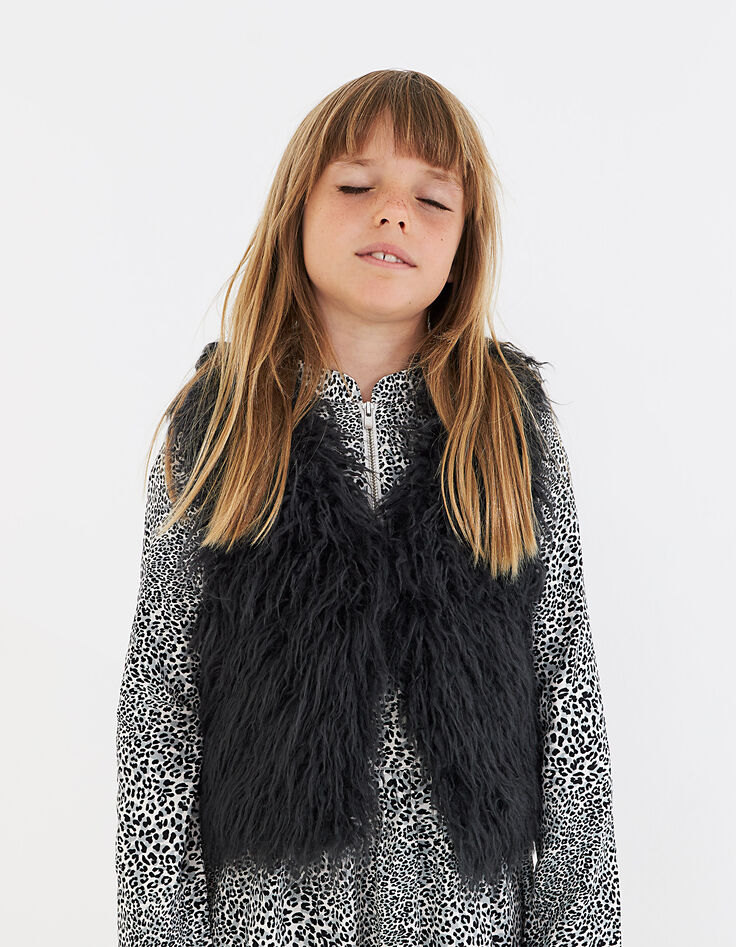 Gilet gris anthracite en fourrure synthétique fille-2