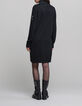 Black beaded shoulder funnel neck knitted dress-3
