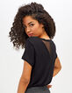Schwarzes T-Shirt mit Arty-Motiven und Plumetis hinten I.Code-3