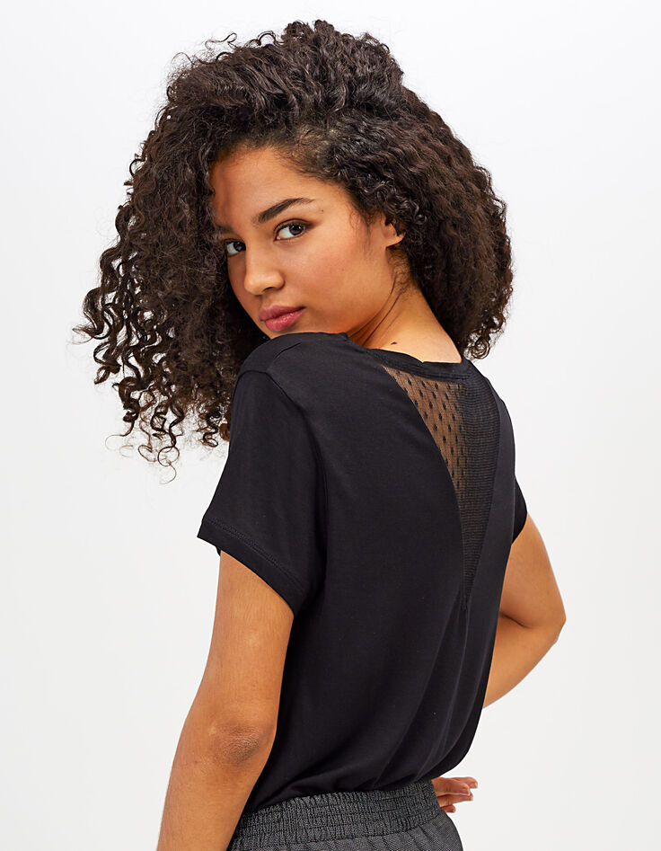 Schwarzes T-Shirt mit Arty-Motiven und Plumetis hinten I.Code-3
