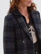 Manteau long à capuche gris à motif carreaux femme-3