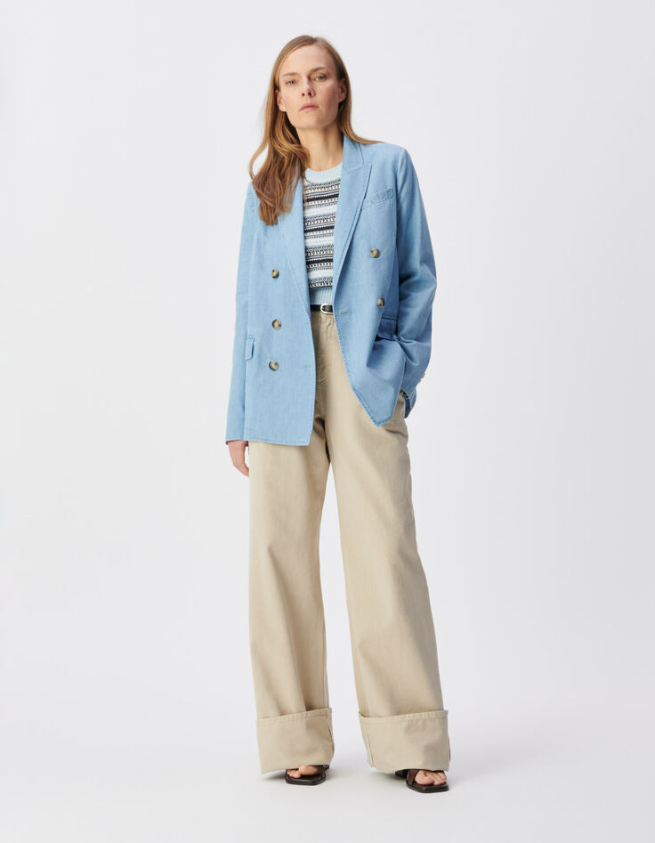 Blauw chambray colbert met dubbele borst Dames-1
