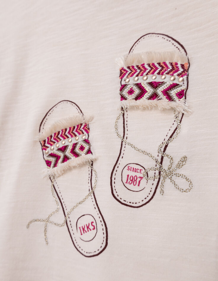 Crème T-shirt borduursel sandalen meisjes-6