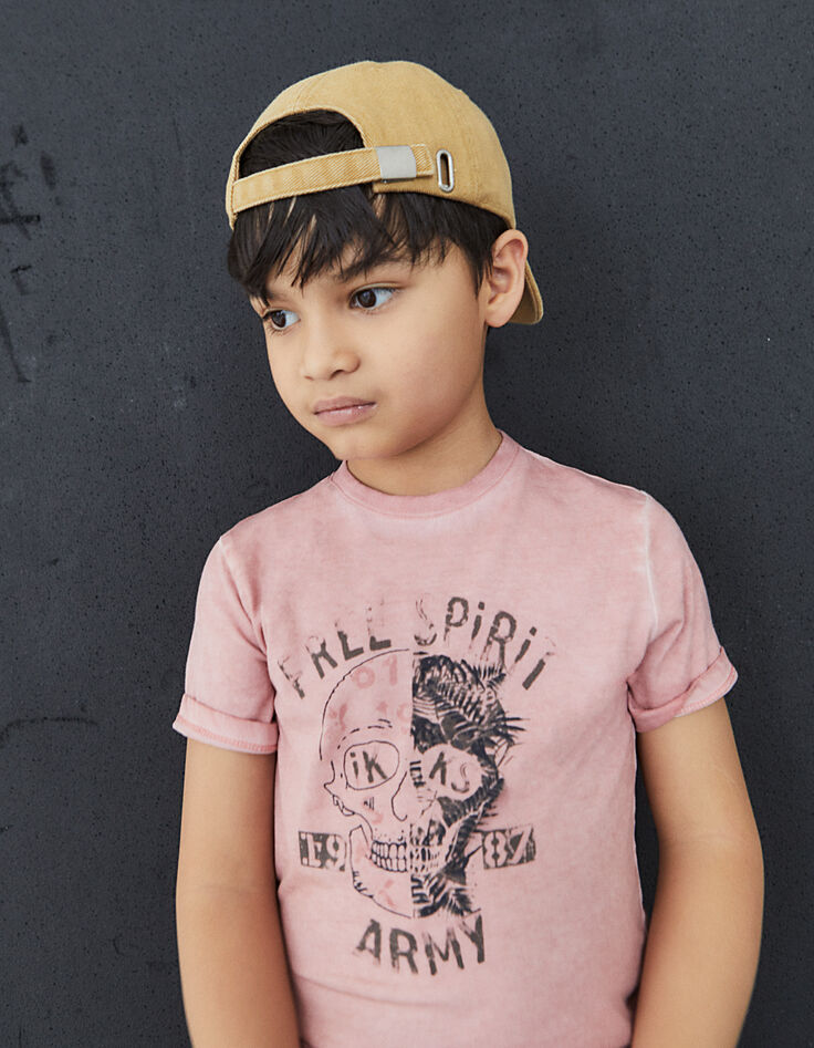 Boy’s pink cold dye fading skull graphic T-shirt-1