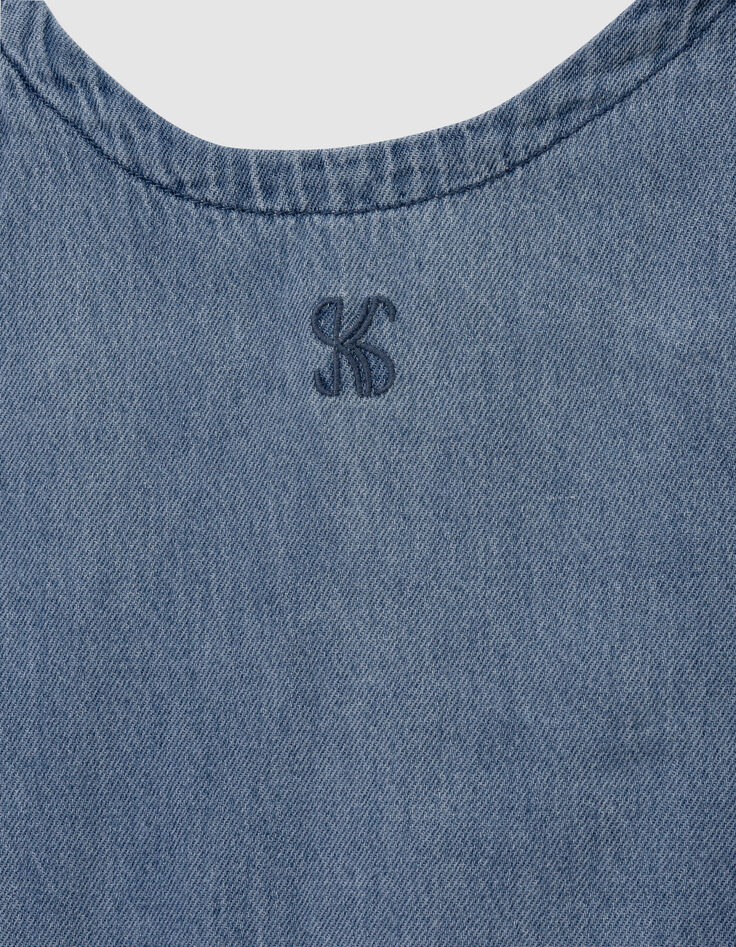 Robe chasuble en jean bleu fille-3 Robe chasuble en jean bleu fille-3