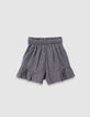 Short marine motif vichy à volants fille-3