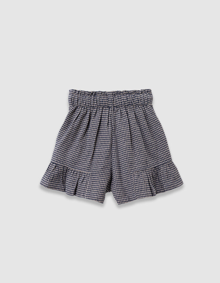 Short marine motif vichy à volants fille-3