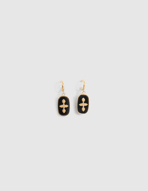 Boucles d'oreilles noires avec ornement métal doré Femme