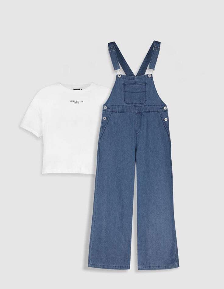 2-in-1 blauwe denim overall met wit T-shirt voor meisjes-7