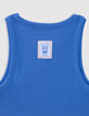 Débardeur bleu forme cropped côtelé fille-4