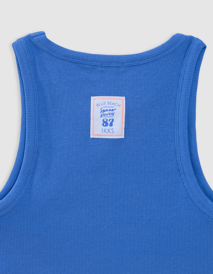Débardeur bleu forme cropped côtelé fille-4