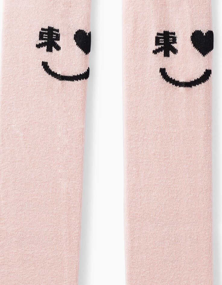Collants rose poudré en tricot smileys sur genoux fille-3
