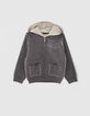 Cardigan gris chiné à coutures apparentes garçon -1