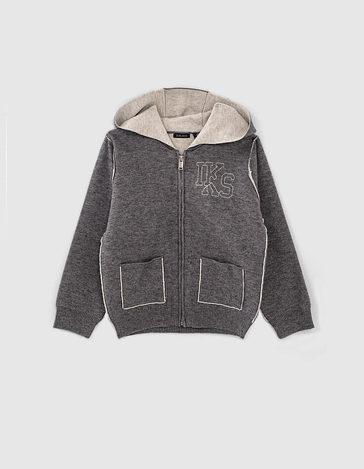 Cardigan gris chiné à coutures apparentes garçon -1 Cardigan gris chiné à coutures apparentes garçon -1