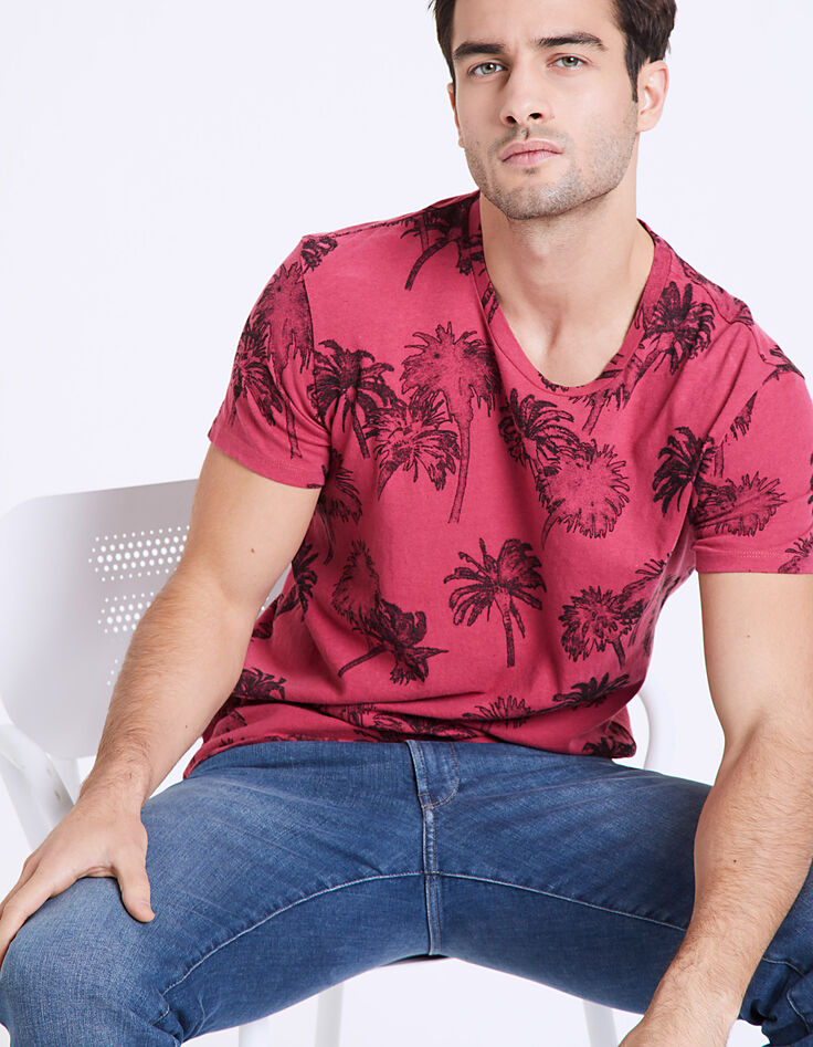 Camiseta rosa frambuesa estampado palmeras Hombre -1 Camiseta rosa frambuesa estampado palmeras Hombre -1