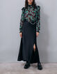 Lange zwarte rok in viscose met split Dames-1
