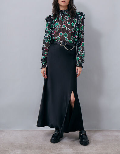 Lange zwarte rok in viscose met split Dames - IKKS