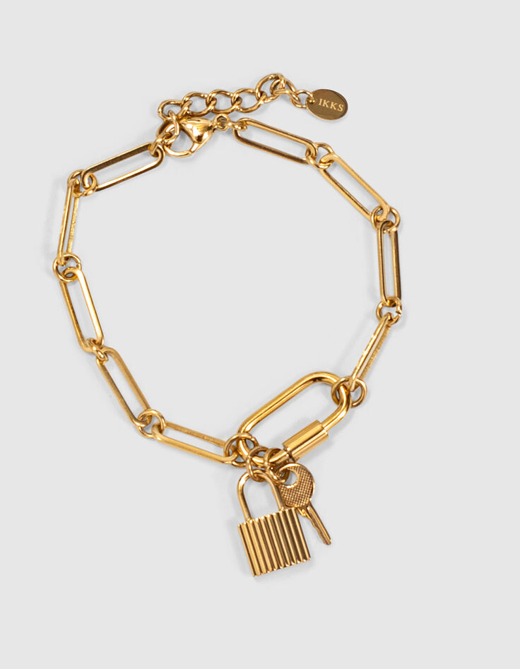 Women’s gold-toned large link bracelet, clip and charms-2